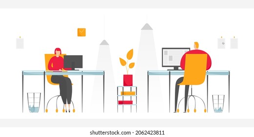 Colegas trabajando en el cargo. Ilustración vectorial.