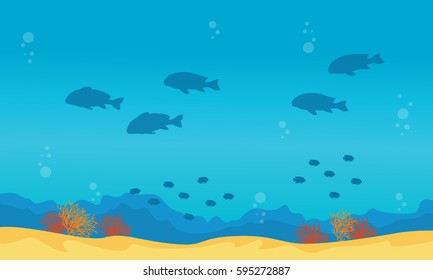 Collecion of underwater landscape with fish and reef