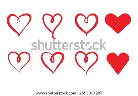 Colleciton of hand drawn calligraphy style heart of love symbol vector