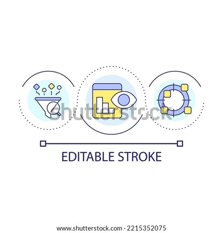 Collect and analyse information loop concept icon. Internet of things. Big data processing abstract idea thin line illustration. Isolated outline drawing. Editable stroke. Arial font used