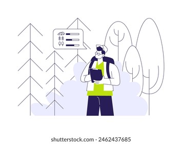 Collect biodiversity data abstract concept vector illustration. Conservation scientist exploring quality of forest and natural resources, ecology industry, environmental science abstract metaphor.