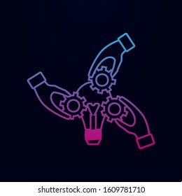Collect by hand light lamp bulb cogwheel gear. Idea nolan icon. Simple thin line, outline vector of team work icons for ui and ux, website or mobile application