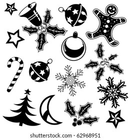 Collect Christmas element with bell, cake, candy, tree, element for design, vector illustration