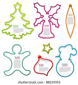 Collect Christmas Speech Bubbles with bell, cake, tree, element for design, vector illustration