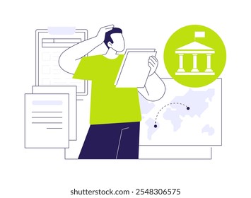 Collect civil documents for immigration abstract concept vector illustration. Citizen with immigration application, government services, embassy sector, bureaucracy procedure abstract metaphor.