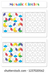 Collect the correct sequence of elements. Mosaic circles divided into three parts