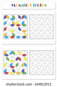 Collect the correct sequence of elements. Mosaic circles divided into three parts