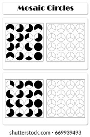 Collect the correct sequence of elements. Mosaic circles divided into three parts