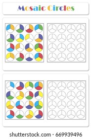 Collect the correct sequence of elements. Mosaic circles divided into three parts