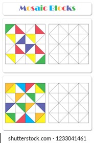 Collect the correct sequence of elements. Triangle mosaic blocks