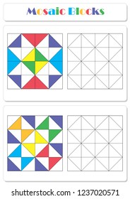 Collect the correct sequence of elements. Triangle mosaic blocks