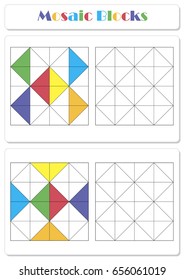 Collect the correct sequence of elements. Triangle mosaic blocks