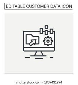 Recopilar datos sin conexión icono de línea. Las aplicaciones incluyen formularios que se crean en línea y se pueden rellenar sin acceso a Internet. Concepto de datos del cliente. Ilustración vectorial aislada.Icono editable