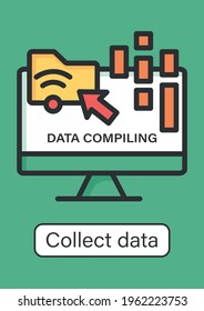 Collect data online brochure.Data compiling, account info gathering.Online banking services template.Flyer,magazine,poster,booklet.Customer data infographic concept.Layout illustration page with icon
