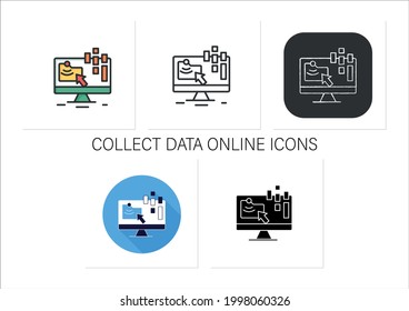 Collect Data Online Icons Set.Data Compiling,account Information Gathering.Online Banking Company Services.Customer Data.Collection Of Icons In Linear,filled,color Styles.Isolated Vector Illustrations