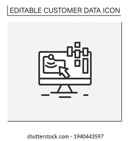 Recopilar datos en línea icono de línea. Recopilación de datos, recopilación de información de cuentas. Servicios de empresas bancarias en línea. Concepto de datos del cliente. Ilustración vectorial aislada.Icono editable