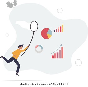 Collect data, statistics or datum diagram, information, research and analysis info, data consolidation, clensing or big data process concept,flat vector illustration