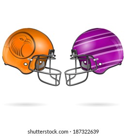 Collect Detailed American Football Helmets, easy to change colors, vector isolated on white background