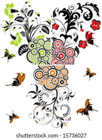 Collect flower background with circle and butterfly, element for design, vector illustration