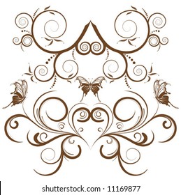 Collect flower border with butterfly, element for design, vector illustration