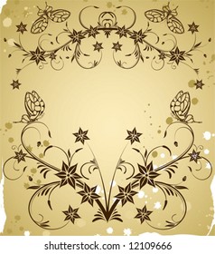Collect flower border on grunge background with butterfly, element for design, vector illustration