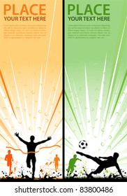 Collect grunge sport flyer with Soccer Player and Winner Man, element for design, vector illustration