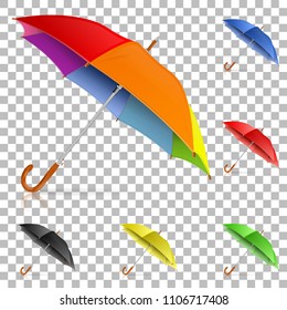 Collect High Detailed Colorful Realistic Umbrellas. Vector illustration isolated on transparent background