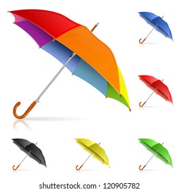 Collect High Detailed Colorful Umbrellas, isolated on white background, vector illustration