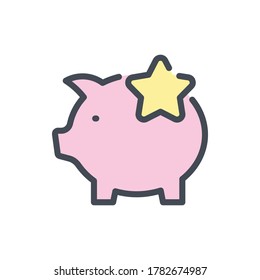 Collect Loyalty Points color line icon. Piggy Bank with Star vector outline colorful sign.