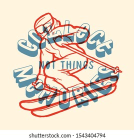 Collect memories, not things - skier going downhill - vintage typography winter sports print
