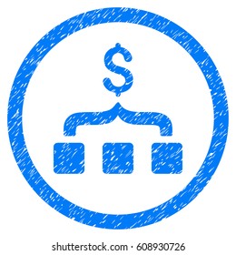 Collect Money grainy textured icon inside circle for overlay watermark stamps. Flat symbol with unclean texture. Circled vector blue rubber seal stamp with grunge design.