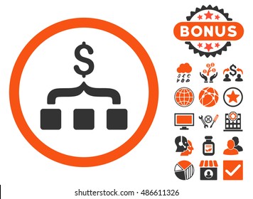 Collect Money icon with bonus elements. Vector illustration style is flat iconic bicolor symbols, orange and gray colors, white background.