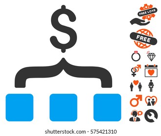 Collect Money icon with bonus valentine symbols. Vector illustration style is flat iconic symbols for web design, app user interfaces.