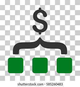 Collect Money icon. Vector illustration style is flat iconic bicolor symbol, green and gray colors, transparent background. Designed for web and software interfaces.