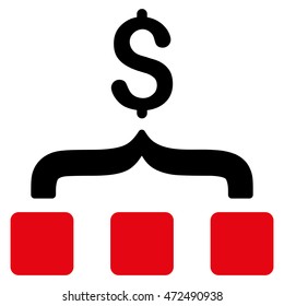 Collect Money icon. Vector style is bicolor flat iconic symbol with rounded angles, intensive red and black colors, white background.