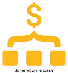 Collect Money icon. Vector style is flat iconic symbol with rounded angles, yellow color, white background.