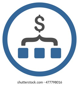 Collect Money rounded icon. Vector illustration style is flat iconic bicolor symbol, cobalt and gray colors, white background.