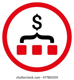 Collect Money rounded icon. Vector illustration style is flat iconic bicolor symbol, intensive red and black colors, white background.