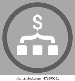 Collect Money vector bicolor rounded icon. Image style is a flat icon symbol inside a circle, dark gray and white colors, silver background.
