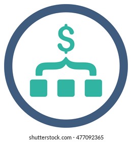 Collect Money vector bicolor rounded icon. Image style is a flat icon symbol inside a circle, cobalt and cyan colors, white background.