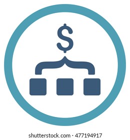 Collect Money vector bicolor rounded icon. Image style is a flat icon symbol inside a circle, cyan and blue colors, white background.