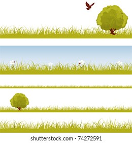 Collect nature seamless background with grass, bush and bird, element for design, vector illustration