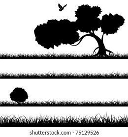 Collect nature seamless background with grass, bush and tree, element for design, vector illustration