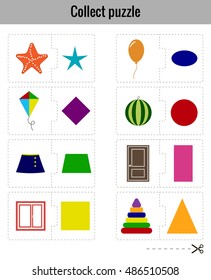 Collect puzzle. Basic geometric shapes. Educational games for children. Vector. EPS 10.