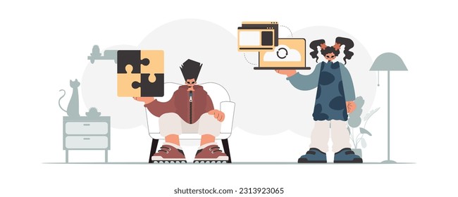 A collect of SEO stars. Synchronization and security of data capacity concept. Trendy style, Vector Illustration