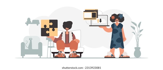 A collect of SEO stars. Synchronization and security of information capacity concept. Trendy style, Vector Illustration