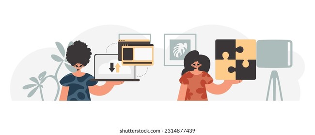 A collect of SEO stars. Synchronization and security of information capacity concept. Trendy style, Vector Illustration