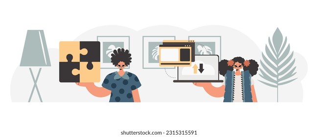 A collect of SEO stars. Synchronization and security of data capacity concept. Trendy style, Vector Illustration