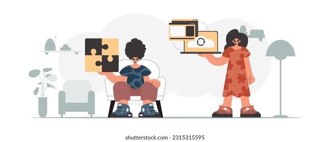Una colección de estrellas SEO. Sincronización y seguridad del concepto de capacidad de datos. Estilo de moda, Ilustración vectorial