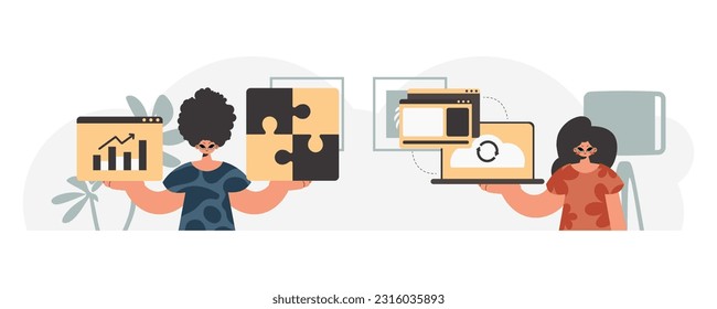 A collect of SEO stars. Synchronization and security of information capacity concept. Trendy style, Vector Illustration